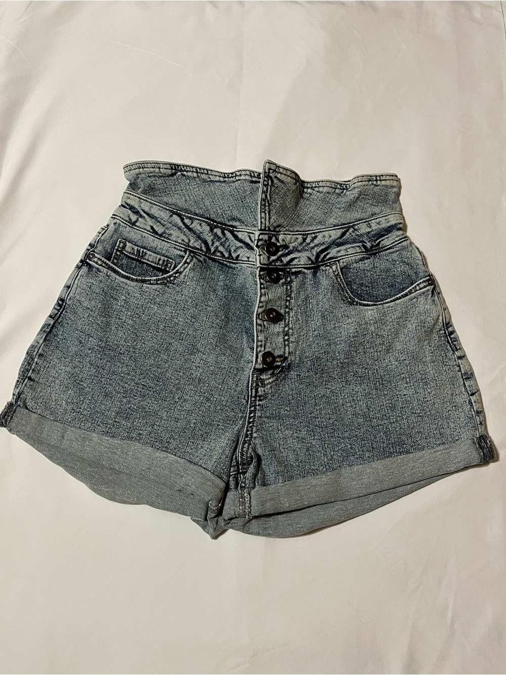 NOBO High-Waist Button-Front Washed Denim Shorts